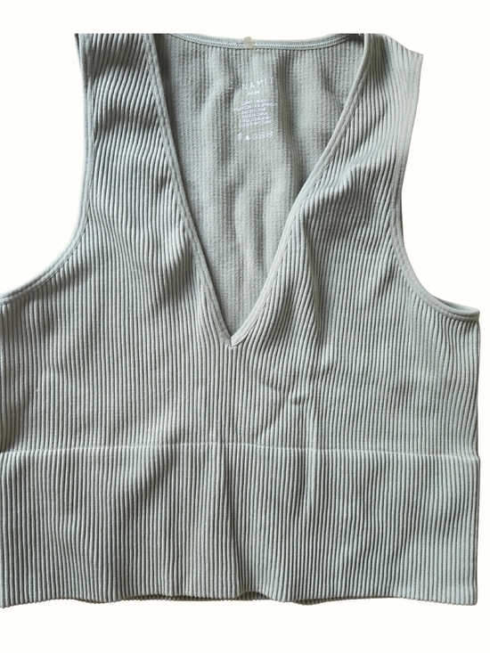 Dynamite Tops - Dynamite Ribbed V-Neck Croptop- Light Sage